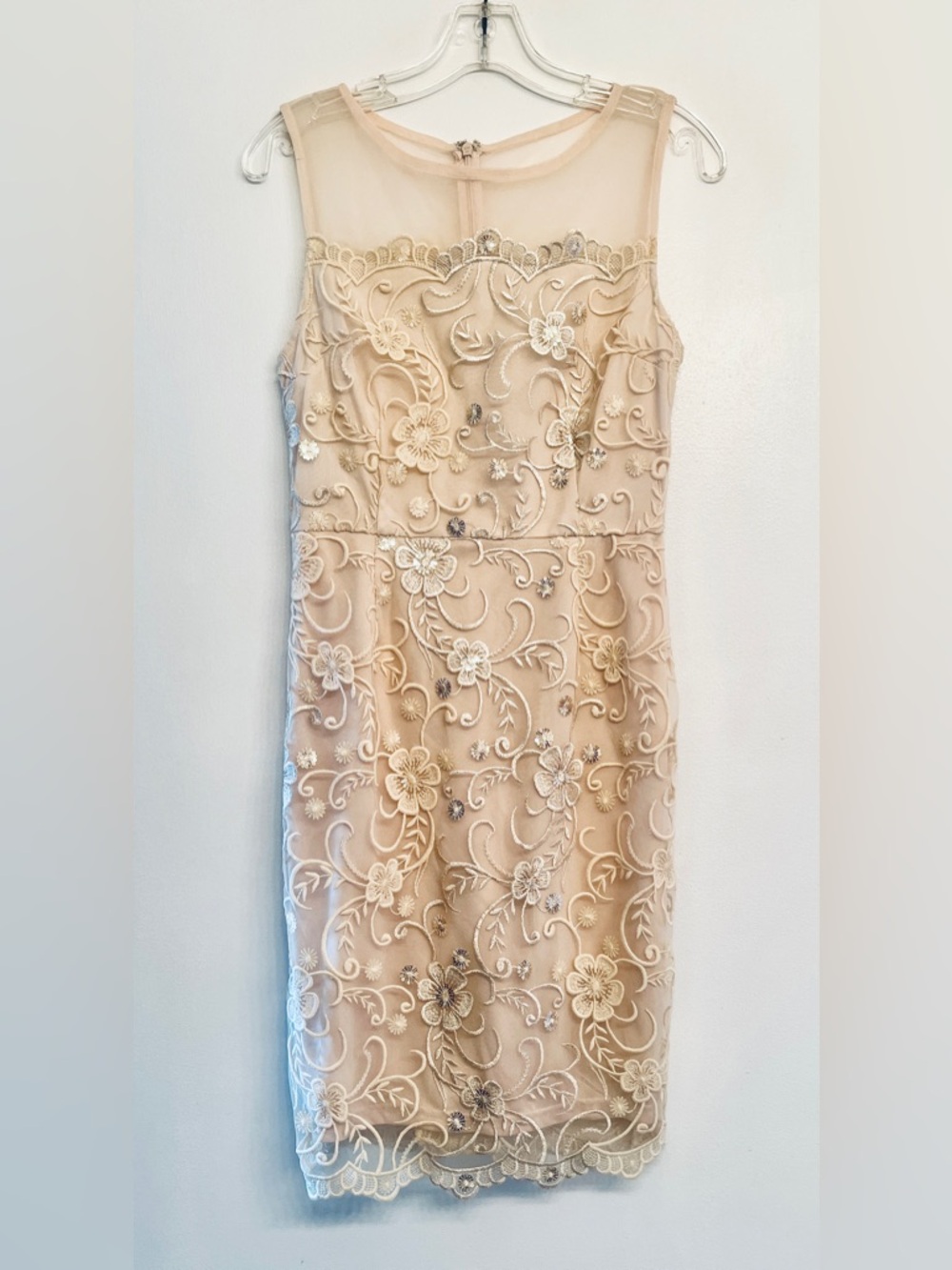 Soieblu sheath dress intricate 3D floral embroidery and sequin embellishments.S